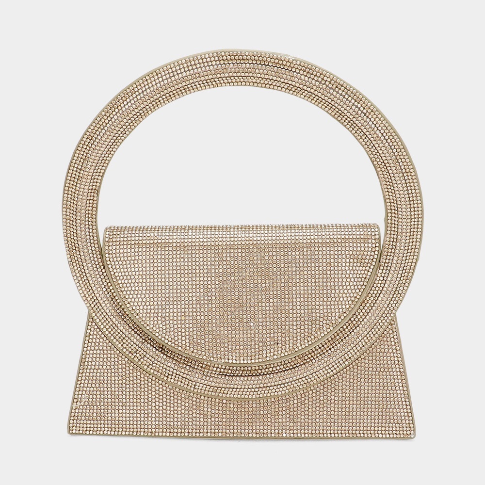 Glamorous Gold Rhinestone Top Handle Evening Bags w/Straps